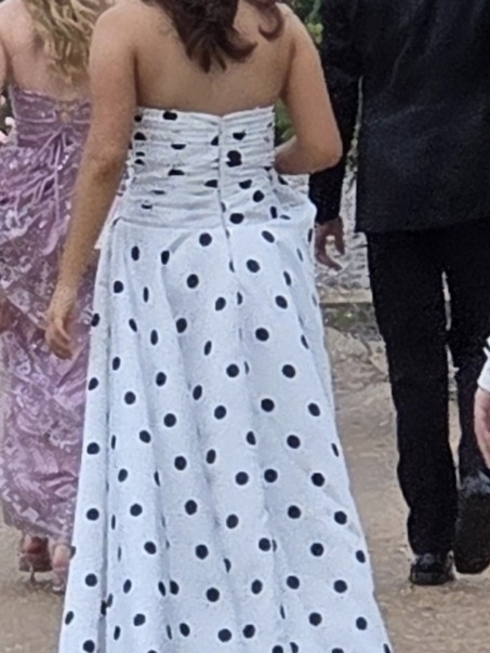 Strapless White Dress with Black Polka Dots